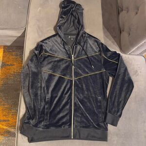 NWOT - Men's Black velour zip up hoodie - international concepts - medium